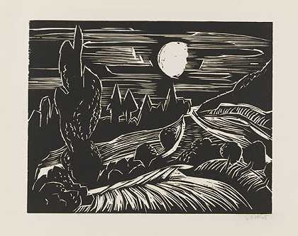 月光下的风景，1927年。-卡尔·施密特·罗特卢夫
