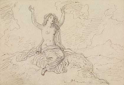 罗伯特·史密克的《半裸体女性坐着，手臂举过头顶的研究》