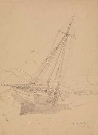 汉斯·古德的《海岸上的帆船，塔伯特，费恩湖》