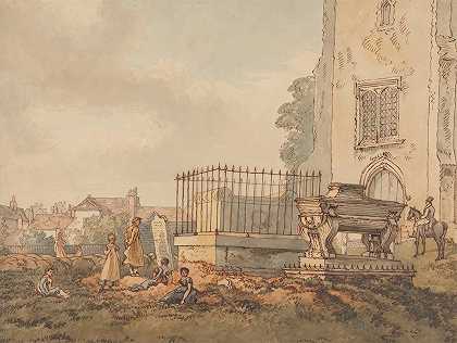 威廉·亨利·亨特（William Henry Hunt）的《带埃德里奇、赫恩和H·蒙罗墓的丛林教堂庭院》