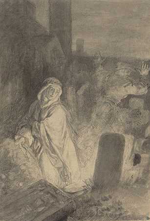 约瑟夫·费伊（Joseph Fay）的《一名男子逃离修女在墓地祈祷》