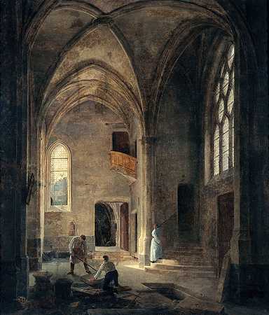 “圣路易斯·考廷（Louis Courtin）的圣彼得教堂（Saint Benoît le Bestone）或图尔内尔教堂（La Tournelle）的内部视图