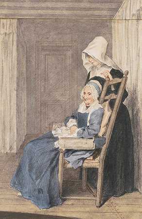 《玛丽·路易丝·佩蒂肖像，105岁，路易·卡洛吉斯·卡蒙泰尔身后站着一名护士》