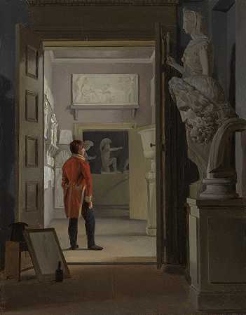 亚当·奥古斯特·穆勒（Adam August Müller）的《哥本哈根夏洛滕堡宫的文物馆》（The Hall of Antiquities at Charlottenborg Palace，Copenhagen）