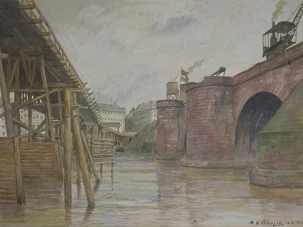“老主桥和应急桥，1914年7月26日，Andreas Bernhard Söhngen