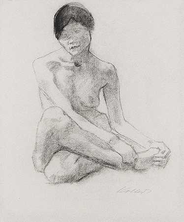 坐着的裸体女性，1904年。-Käthe Kollwitz