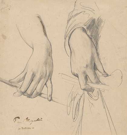 保罗·弗里德里希·梅耶海姆的《左手拿着棍子右手拿着手套骑着庄稼》