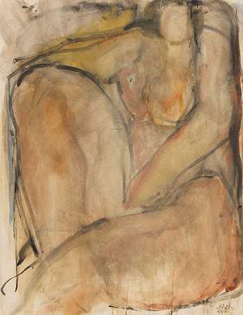 坐着的裸体女性，1974年。-维尔纳·施特泽
