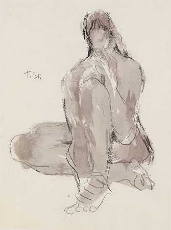 坐着的裸体女性，1960年。-托妮·斯塔德勒