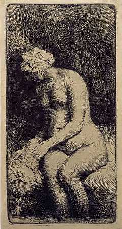 伦勃朗·范·里恩的《一个在溪边洗澡的女人》