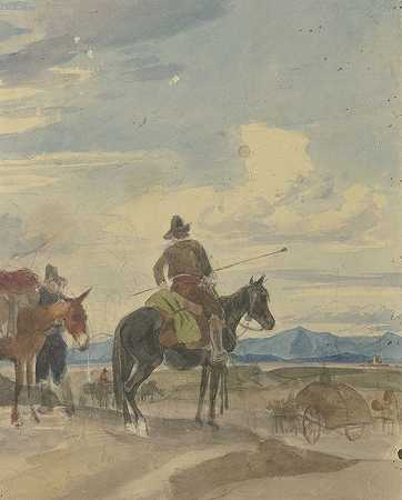 约翰·亚当·克莱恩（Johann Adam Klein）的《罗马坎帕尼亚的骑马农夫和骡夫》