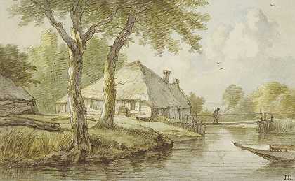 “在两棵树上，一所房子在水边，一个码头，在右边的一条小船的顶端，”扬·赫尔斯威特