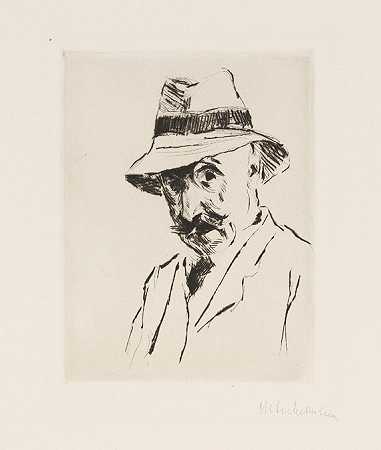 头戴帽子的自画像，1912年。-马克斯·利伯曼
