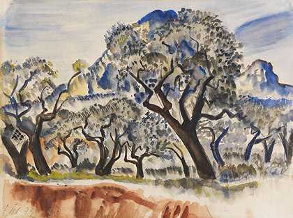 法国南部树木风景，1929年。-保罗·克利施密特