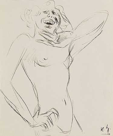 裸体女性，大笑，1920年。-卡尔·哈布奇
