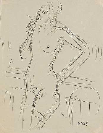 1920年，女性裸体吸烟。-卡尔·哈布奇