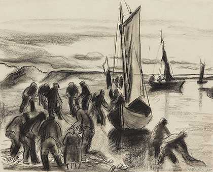 1930年，波美拉尼亚卢波河口的渔民与船只。-赫尔曼·马克斯·佩赫斯坦