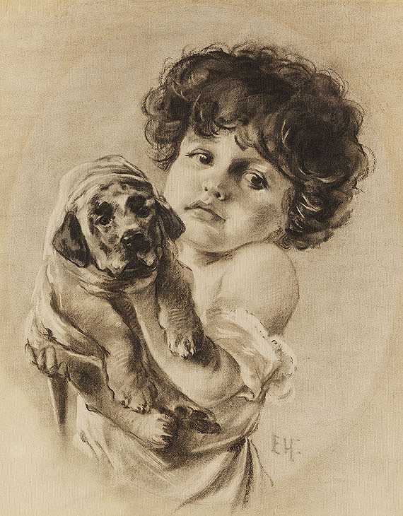 抱着小狗的孩子，1892年。-埃米尔·诺德