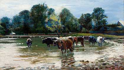 斯坦尼斯瓦夫·马斯沃夫斯基（Stanisław Mas 322 owski）的《在河中涉水的奶牛》