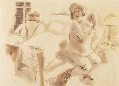 卧室里的情侣，1925/1930。-格罗兹