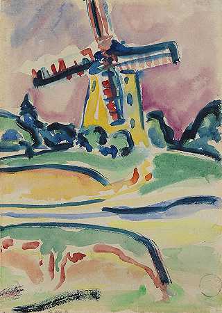 风车（Fehmarn上的风车），1908年左右。-凯尔希纳