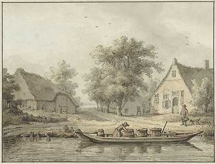 Cornelis Buys的《带桶的系泊驳船风景》