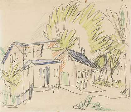 1913年，树前的一组房子。-凯尔希纳