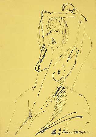 裸体伸展女性，1913年。-凯尔希纳