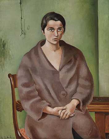 坐着的年轻女人，1923年。-恩斯特·弗里奇