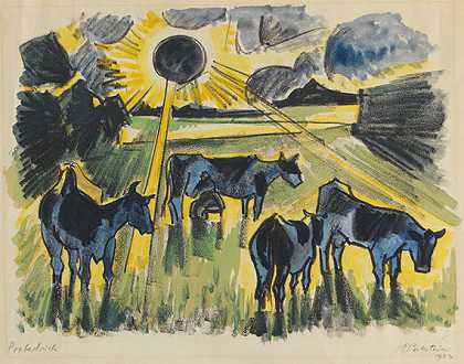 牧场上的奶牛，1923年。-赫尔曼·马克斯·佩赫斯坦