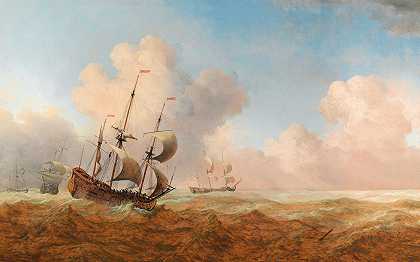 《波涛汹涌的海水中的英国男人》，作者：Willem van de Velde the Younger