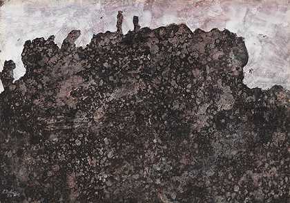 黑暗的岩石风景，1954年。-杜布菲