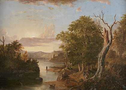 亨利·阿里的《哈德逊河沿岸的广阔风景与远处的城堡》
