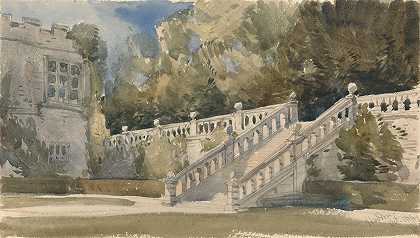 威廉·卡洛的《花园楼梯，哈登大厅》