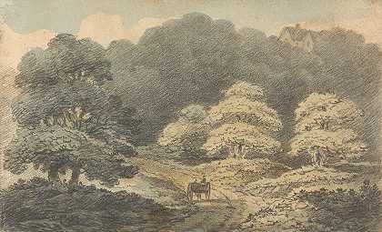 托马斯·布拉德肖的《Tunbridge Wells附近有马和车的风景场景》