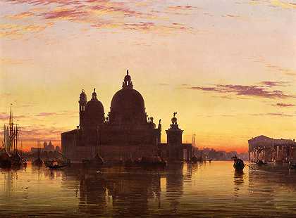 爱德华·威廉·库克的《威尼斯，圣玛丽亚·德拉日落致敬》