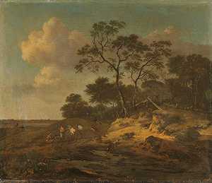 Jan Wijnants的《猎人休息的沙丘风景》