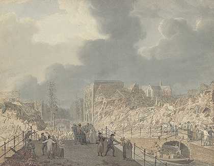 “1807年1月12日火药船爆炸后莱顿拉彭堡的废墟视图”