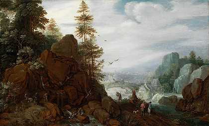吉莉斯·克莱斯·德·洪德科特的《岩石风景》