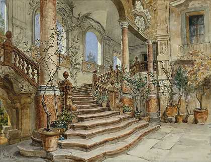 “巴勒莫博纳吉宫的大理石楼梯”，作者：阿洛伊斯·舍恩