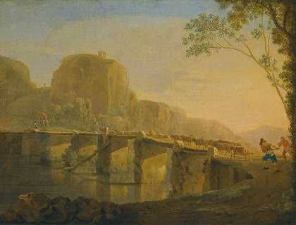 Jan Asselijn的《牧羊人及其羊群穿越Tivoli附近的Ponte Acquoria的风景》