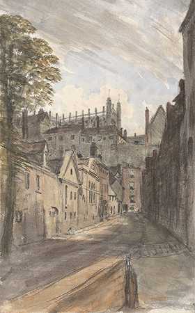 “圣乔治教堂和城堡墙，来自比尔巷，1832年7月18日，下午1点，威廉·克罗奇