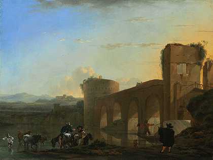 Jan Asselijn的《日落时的台伯河与Ponte Molle》