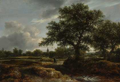 雅各布·范·鲁伊斯代尔的《远处村庄的风景》