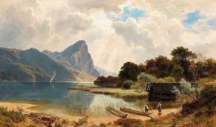 路德维希·哈劳斯卡（Ludwig Halauska）的《蒙西湖上的德拉琴斯坦》（The Drachenstein on Lake Mondsee）