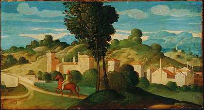 Girolamo da Santacroce的《风景与骑手》