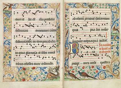 羊皮纸上的合唱手稿，约1500年。-手动脚本