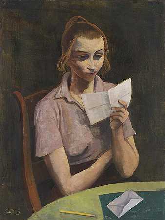 女性阅读，1943年。-卡尔·霍弗尔