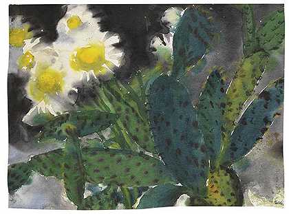 仙人掌和菊花，1925年。-埃米尔·诺德