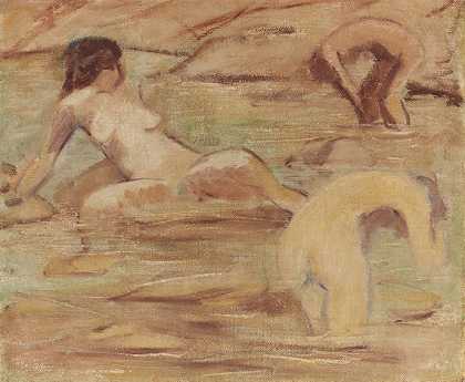 三个洗澡的女孩，1911年。-奥托·缪勒